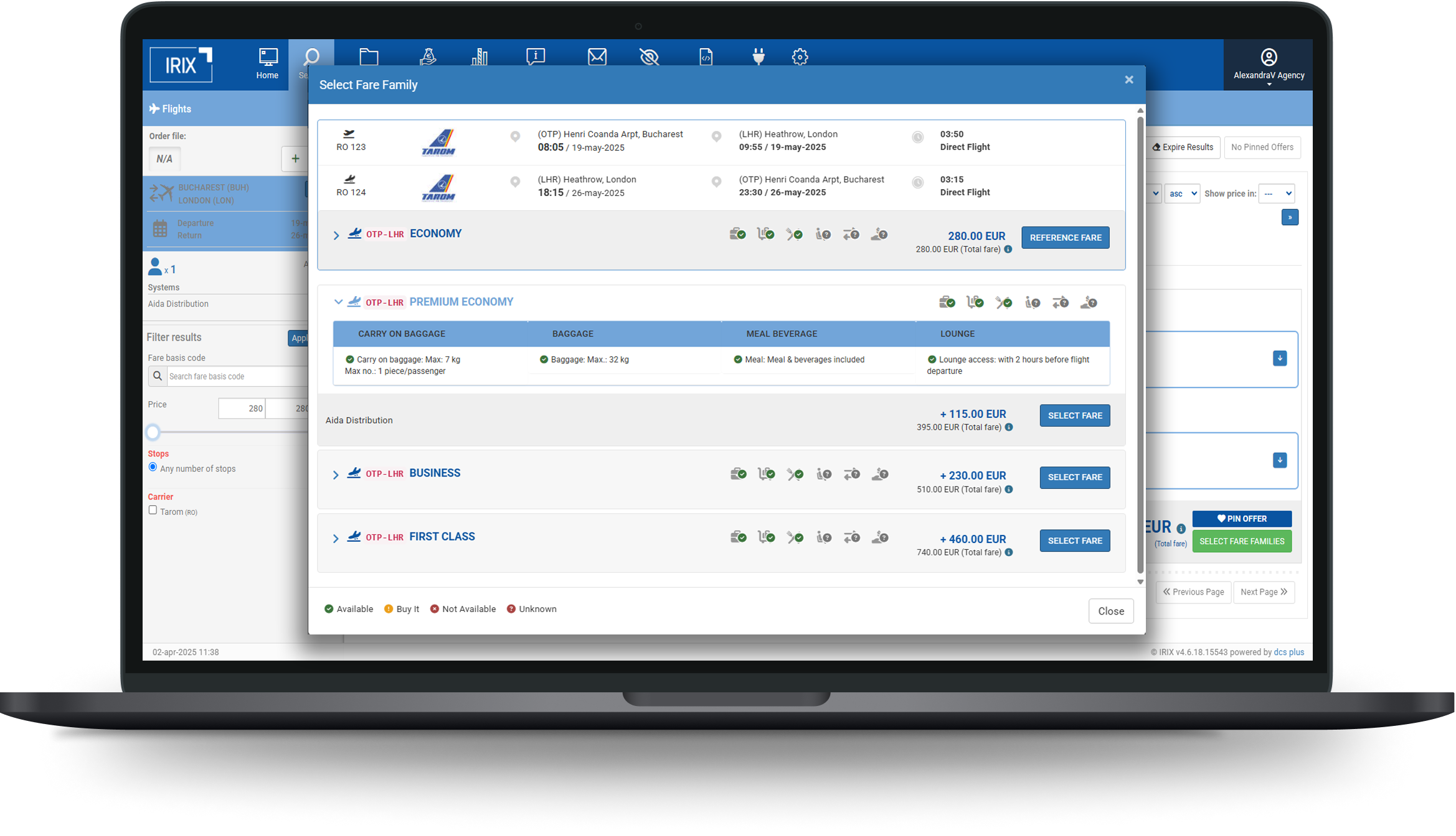 AIDA flights in IRIX 