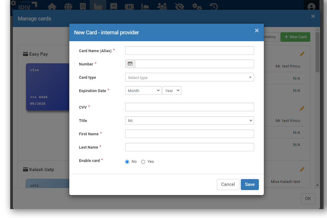 Manage cards in IRIX Wallet