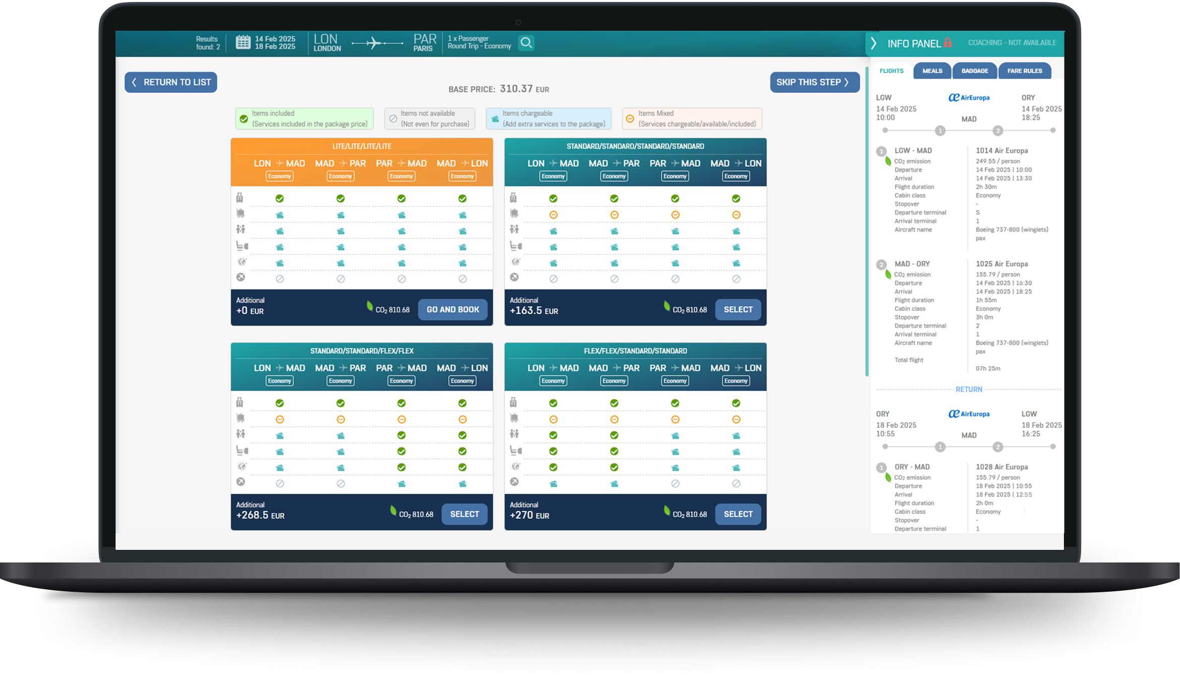 NOVA CO2 emission flight upsell
