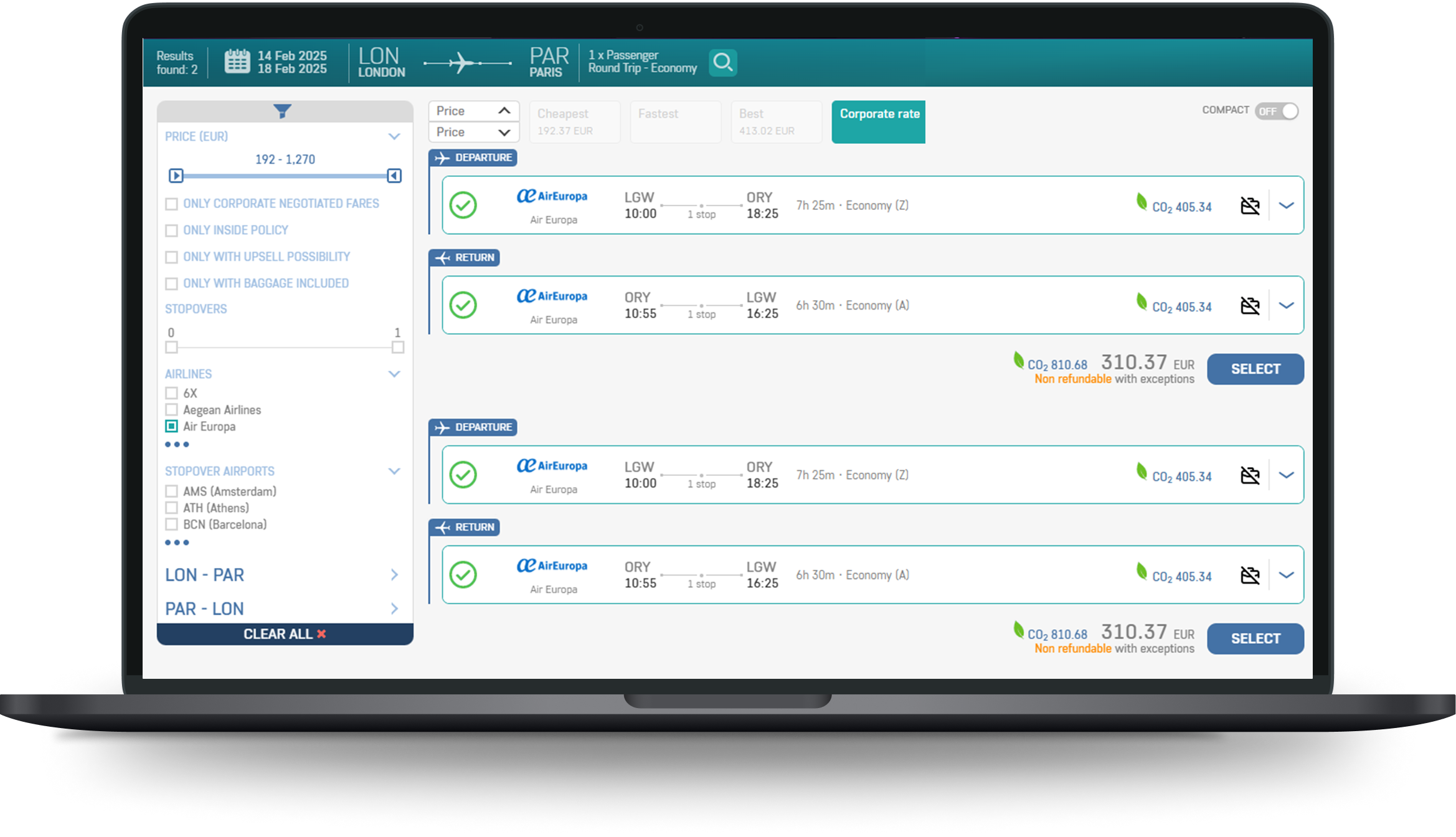 NOVA carbon emission flight search