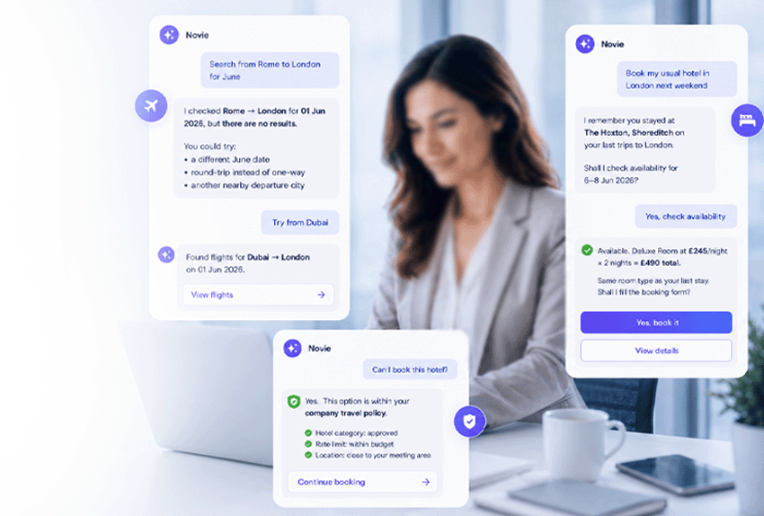 Novie AI assistant for business travel