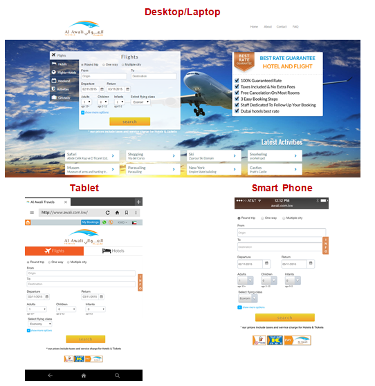 A comparison of desktop, laptop, tablet and smart phone screen sizes